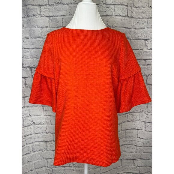 Elizabeth McKay Woven Wool Blend Blouse Detachable Flounce Sleeves Orange LARGE - Picture 8 of 9